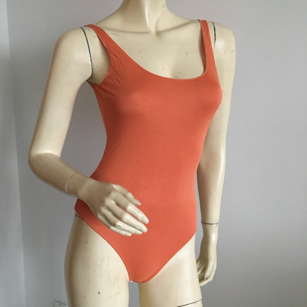 Orange bodysuit Genny Sleeveless scoop tank top